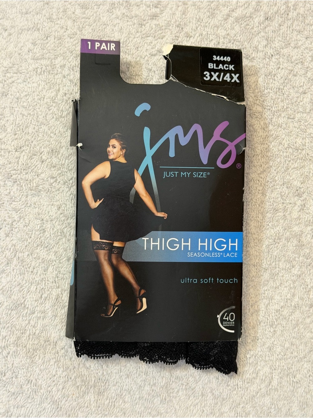 NWT Just My Size JMS Thigh High Seasonless Lace Stockings 40-Denier 34440